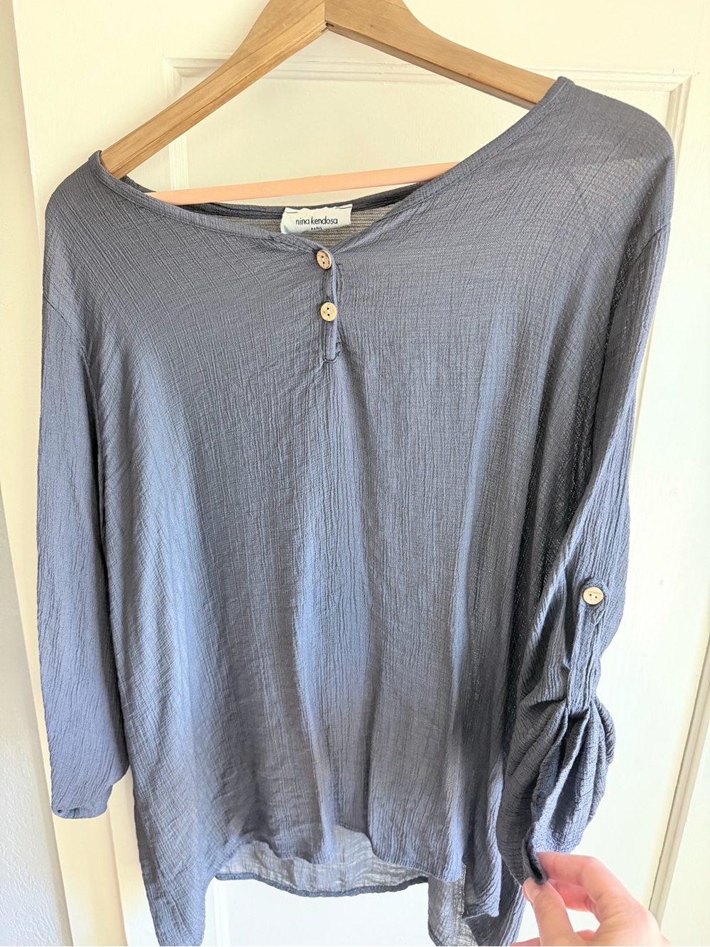 nina kendosa Blue-Grey Lightweight Button-Accent Women's Blouse